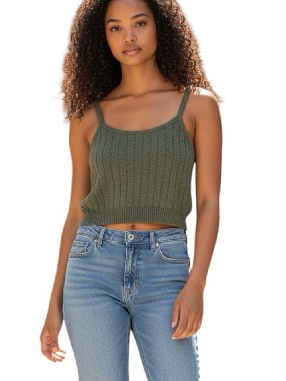 WILT Knit Cropped Tank Top L Green
